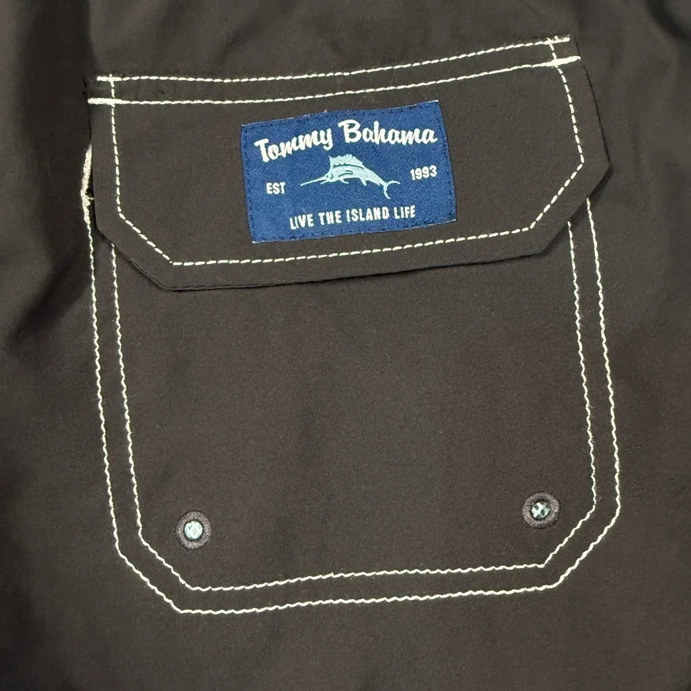 Tommy Bahama Board Shorts Mens 2XLB Black Recycled Cargo Swim Trunks Marlin Logo